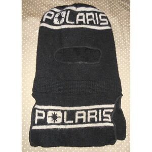 Vtg Polaris Racing Snowmobile Full Face Winter Knit Ski Mask Black Stocking cap